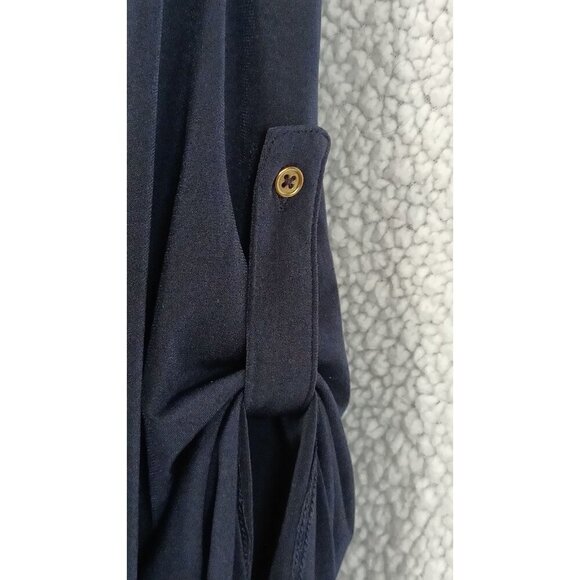 CARMEN Marc Valvo Womens Blouse Plus Size 3X Navy Blue Button Up Bling Stretch - Picture 16 of 16